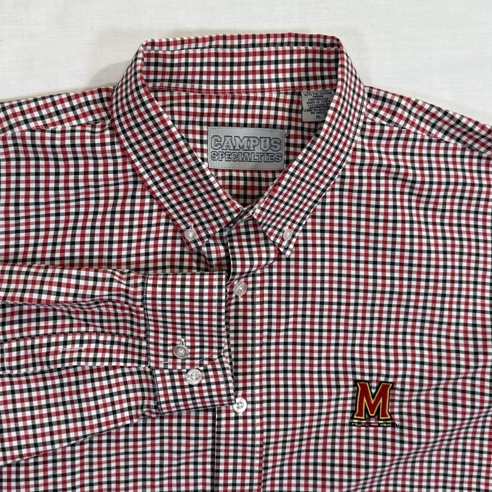 Campus Specialties Maryland Terrapins Shirt XL Red Check Long Sleeve Button Down